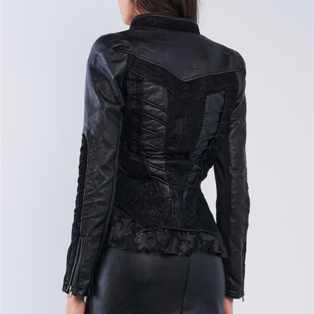 Tempting Fate Corset Paneled Leather Jacket Black - Picture 5 of 7